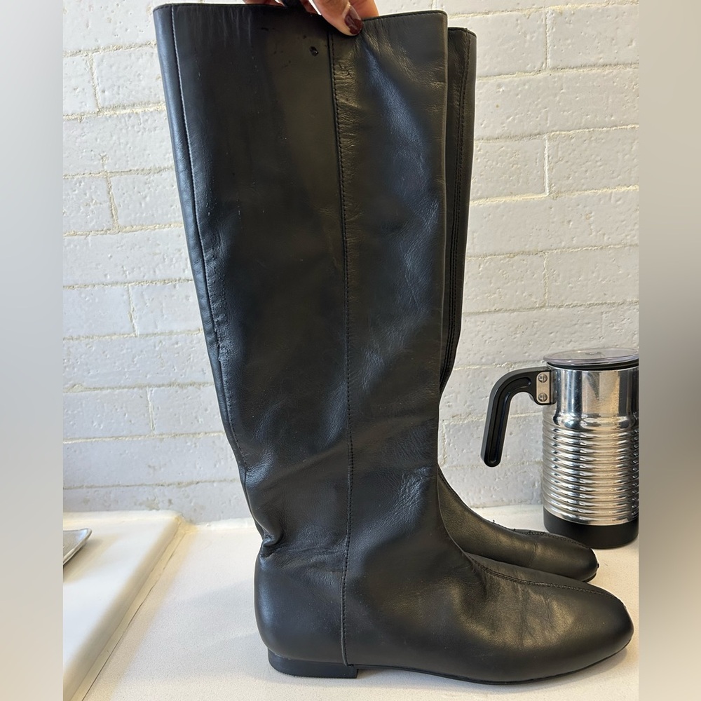 Zara black leather flat boots